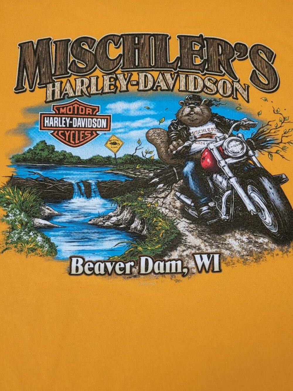 Harley-Davidson Beaver Dam WI T-Shirt XL Yellow Biker Tee Closed Dealership